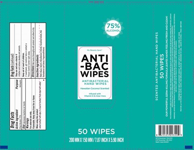 Label Image (Anti Bac Antibacterial Hand Wipes Hawaiian Coconut Scented 2 20 50 75 Pcs 75vv)